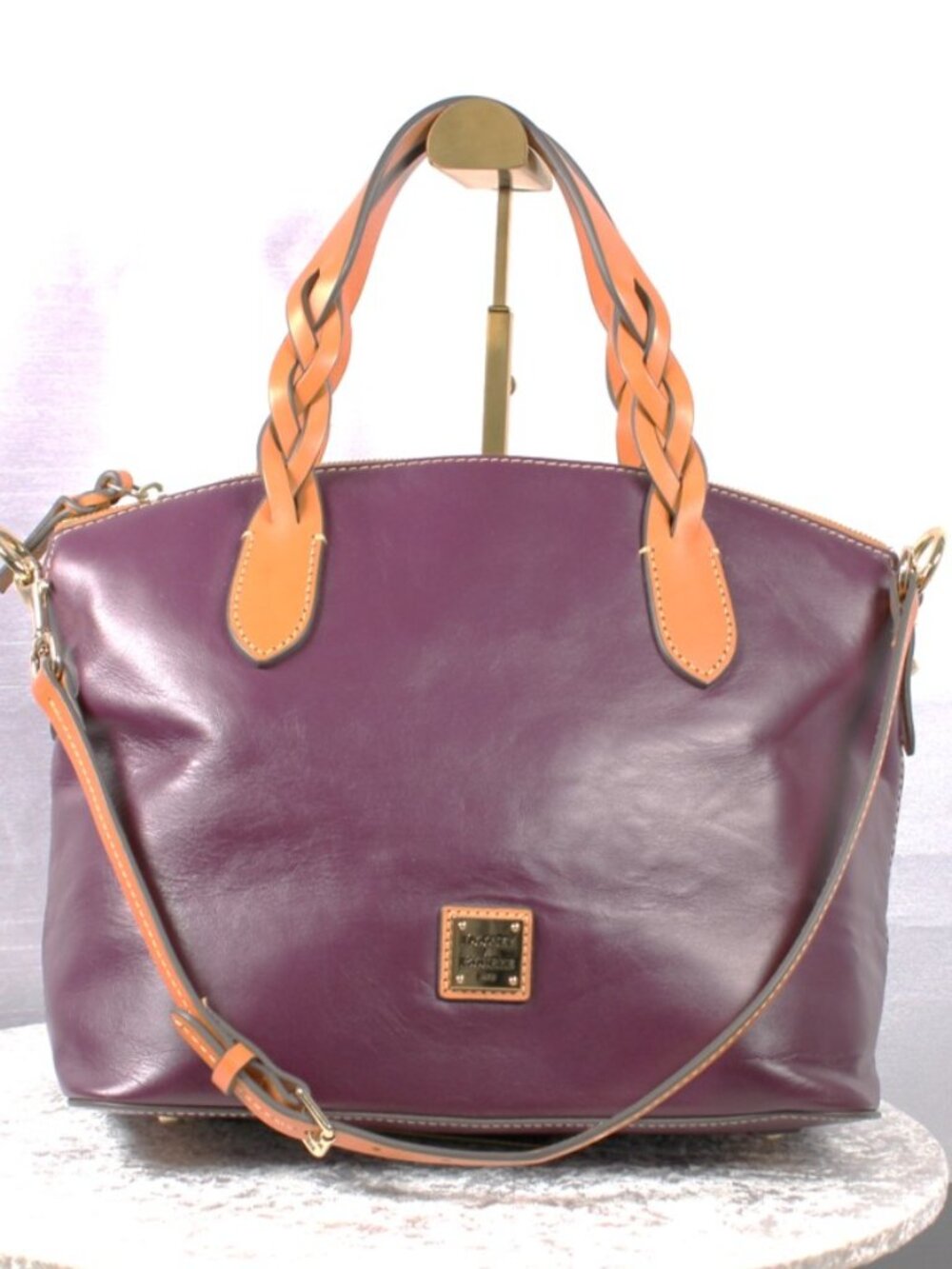 Dooney & Bourke Florentine Leather Satchel Plum Braided Handle Shoulder Bag